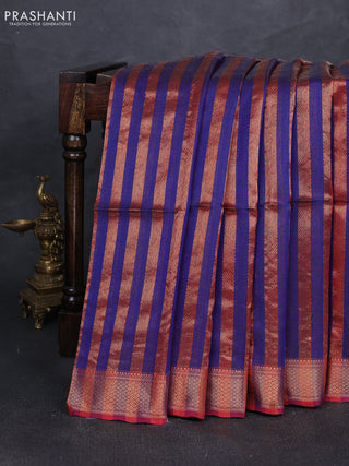 Maheshwari silk cotton saree blue and maroon with allover stripes pattern and zari woven border