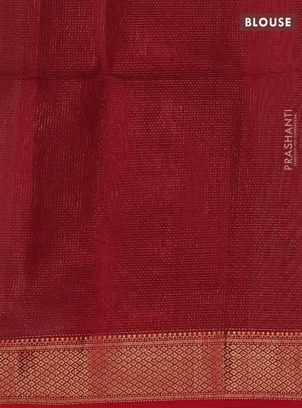 Maheshwari silk cotton saree beige and red with allover zari stripe pattern and zari woven border