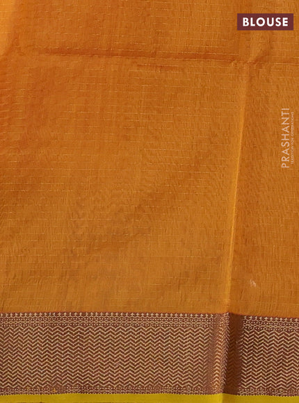 Maheshwari silk cotton saree mango yellow with allover stripes pattern and zari woven border