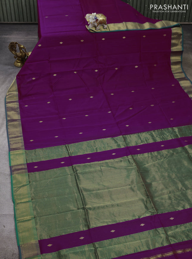 Maheshwari silk cotton saree deep magenta pink and green with zari woven buttas and zari woven border