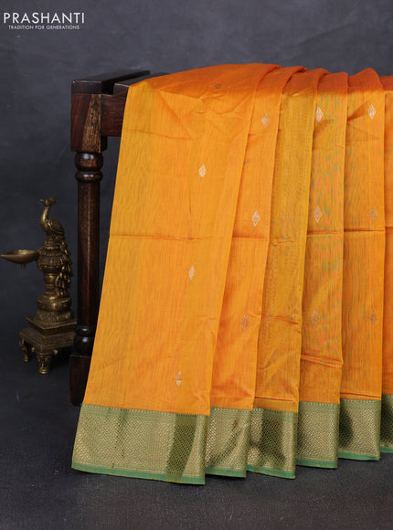 Maheshwari silk cotton saree mango yellow with allover zari woven buttas and zari woven border