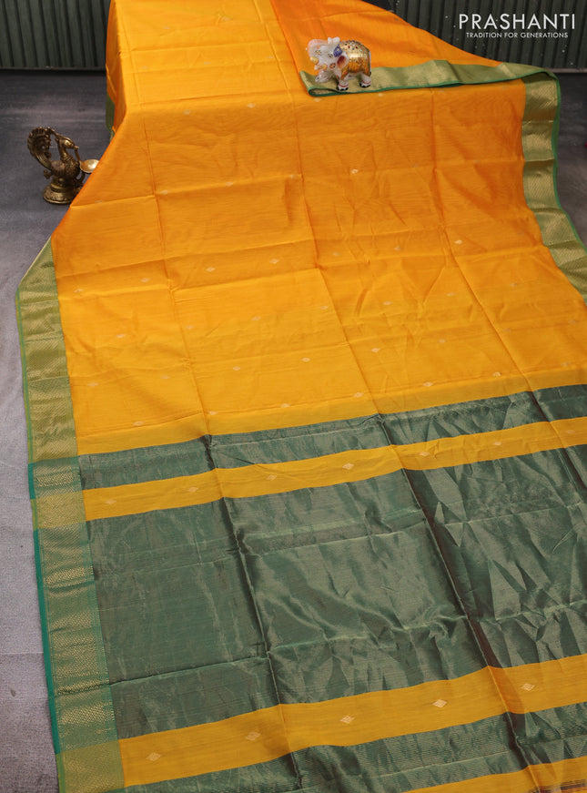 Maheshwari silk cotton saree mango yellow with allover zari woven buttas and zari woven border