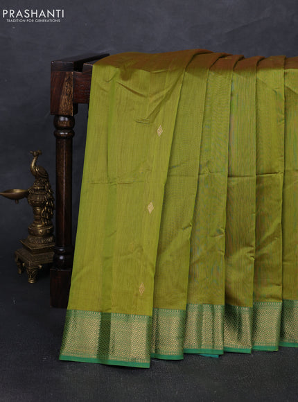Maheshwari silk cotton saree mehendi green and green with zari woven buttas and zari woven border
