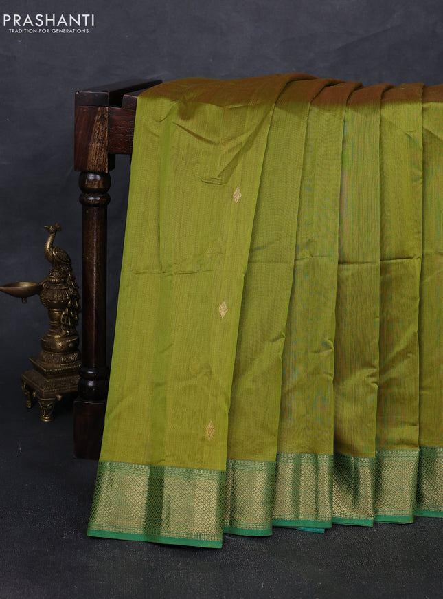 Maheshwari silk cotton saree mehendi green and green with zari woven buttas and zari woven border