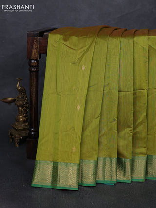 Maheshwari silk cotton saree mehendi green and green with zari woven buttas and zari woven border