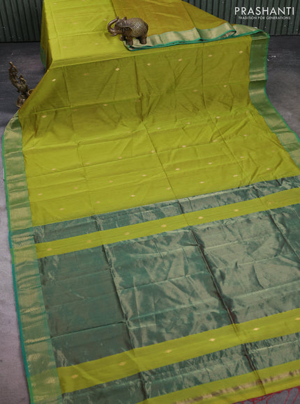 Maheshwari silk cotton saree mehendi green and green with zari woven buttas and zari woven border