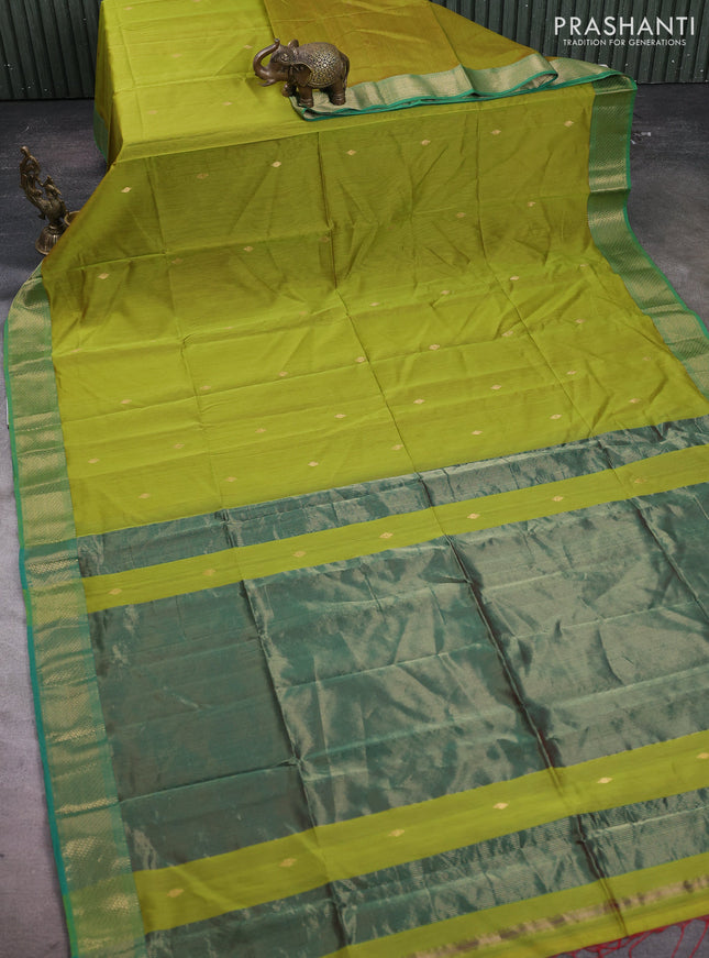Maheshwari silk cotton saree mehendi green and green with zari woven buttas and zari woven border