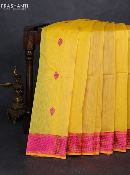 Maheshwari silk cotton saree yellow with thread woven buttas and thread woven border