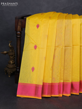 Maheshwari silk cotton saree yellow with thread woven buttas and thread woven border