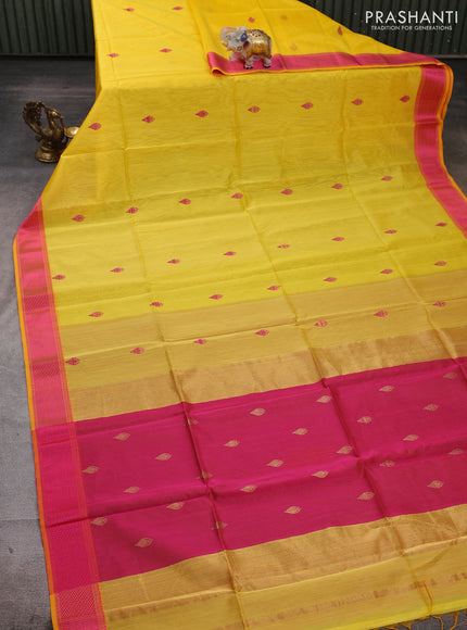 Maheshwari silk cotton saree yellow with thread woven buttas and thread woven border
