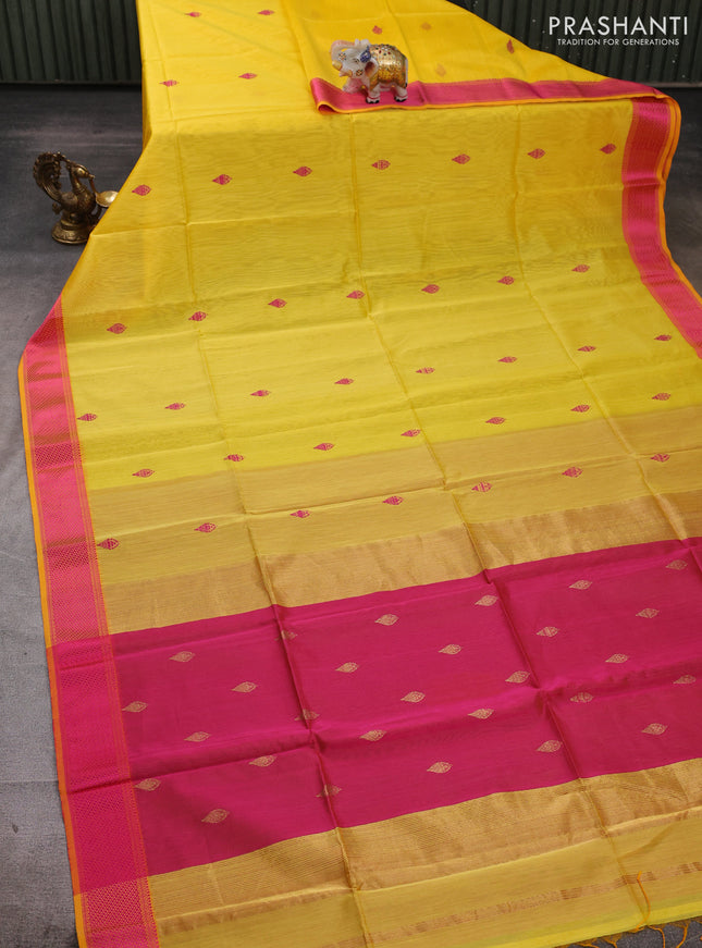 Maheshwari silk cotton saree yellow with thread woven buttas and thread woven border
