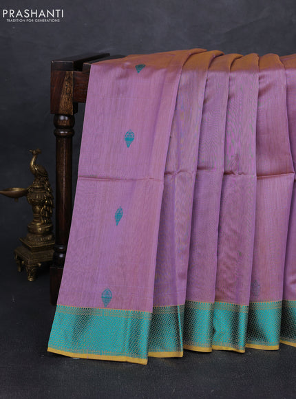 Maheshwari silk cotton saree dual shade of lavender and mustard yellow with thread woven buttas and thread woven border