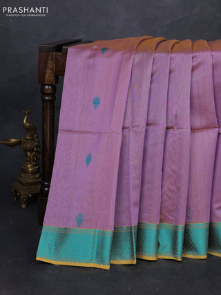 Maheshwari silk cotton saree dual shade of lavender and mustard yellow with thread woven buttas and thread woven border