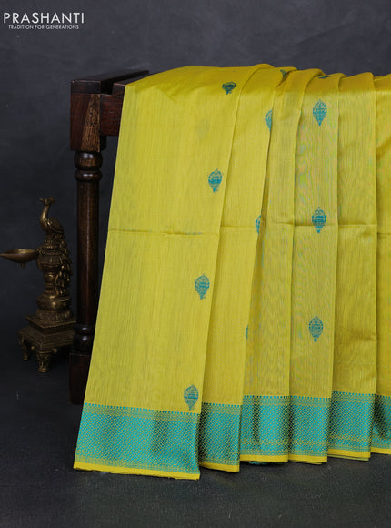 Maheshwari silk cotton saree light green and teal green with thread woven buttas and thread woven border