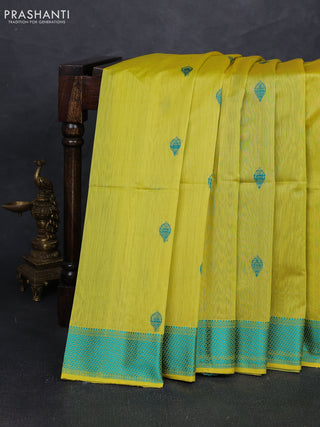 Maheshwari silk cotton saree light green and teal green with thread woven buttas and thread woven border