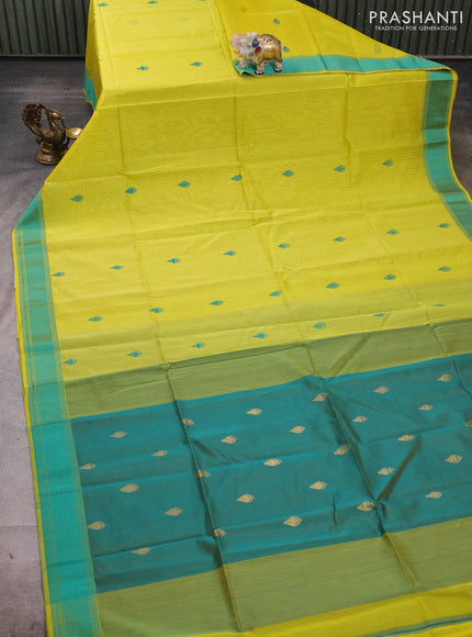 Maheshwari silk cotton saree light green and teal green with thread woven buttas and thread woven border