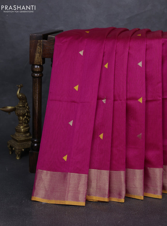 Maheshwari silk cotton saree pink and mustard yellow with thread & zari woven buttas and zari woven border