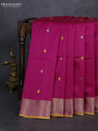 Maheshwari silk cotton saree pink and mustard yellow with thread & zari woven buttas and zari woven border