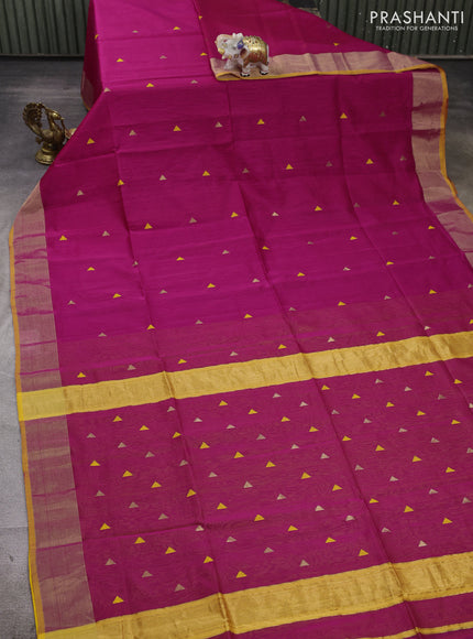 Maheshwari silk cotton saree pink and mustard yellow with thread & zari woven buttas and zari woven border