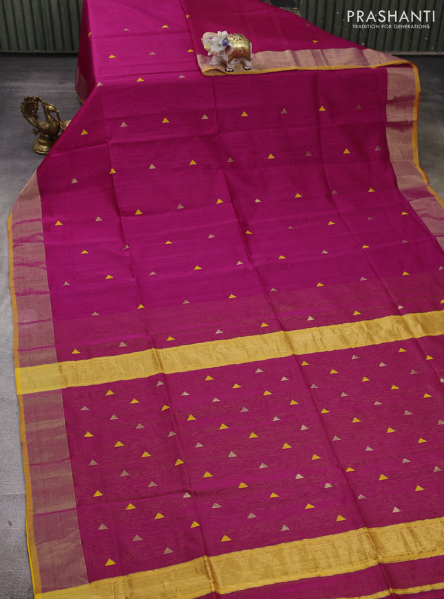 Maheshwari silk cotton saree pink and mustard yellow with thread & zari woven buttas and zari woven border