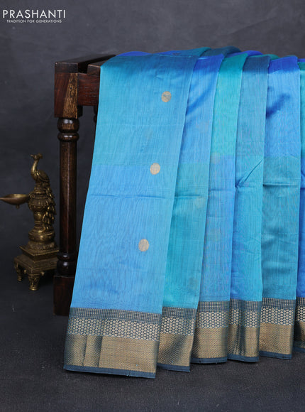 Maheshwari silk cotton saree cs blue with zari woven buttas and zari woven border