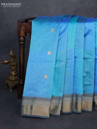 Maheshwari silk cotton saree cs blue with zari woven buttas and zari woven border