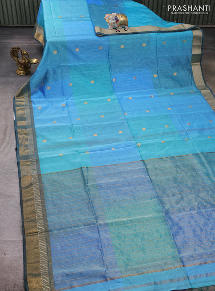 Maheshwari silk cotton saree cs blue with zari woven buttas and zari woven border