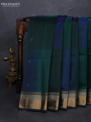 Maheshwari silk cotton saree bottle green with zari woven buttas and thread woven border