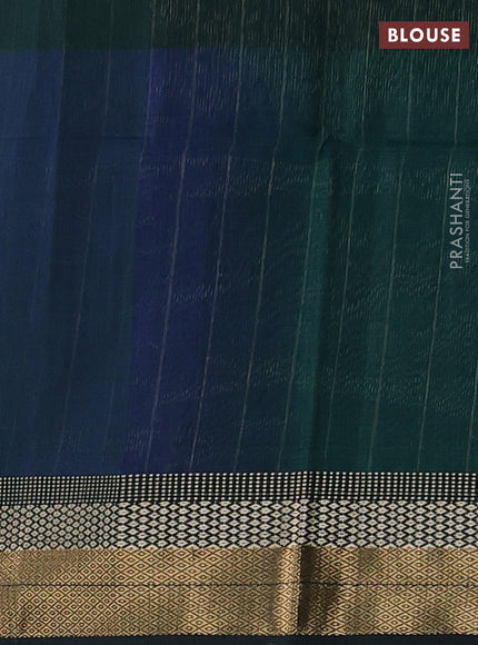 Maheshwari silk cotton saree bottle green with zari woven buttas and thread woven border