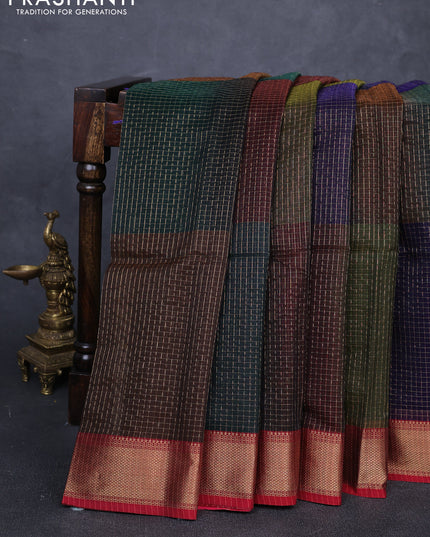 Maheshwari silk cotton saree multi colour and pink with allover zari checked pattern and zari woven border