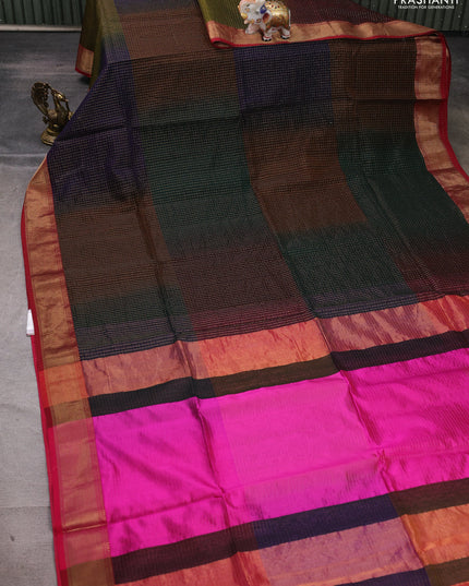Maheshwari silk cotton saree multi colour and pink with allover zari checked pattern and zari woven border
