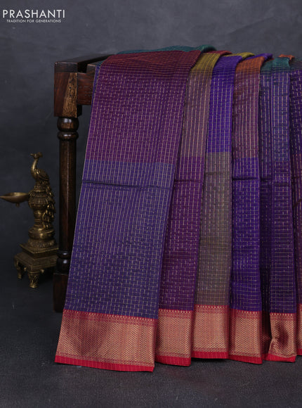 Maheshwari silk cotton saree multi colour and maroon with allover zari checked pattern and zari woven border