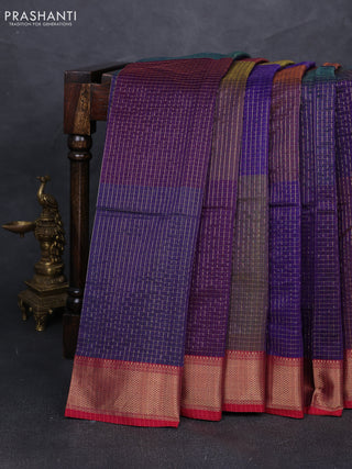 Maheshwari silk cotton saree multi colour and maroon with allover zari checked pattern and zari woven border