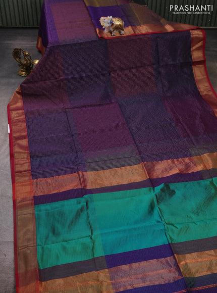 Maheshwari silk cotton saree multi colour and maroon with allover zari checked pattern and zari woven border