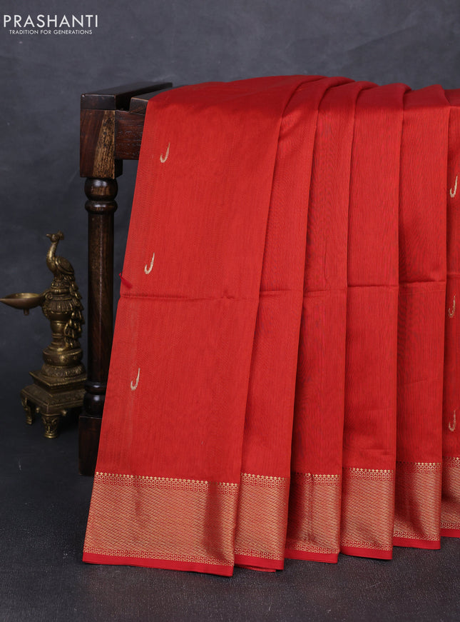 Maheshwari silk cotton saree maroon with zari woven muniya buttas and zari woven border