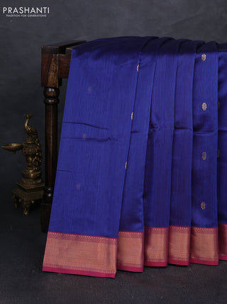 Maheshwari silk cotton saree blue and pink with zari woven buttas and zari woven border