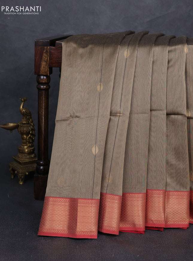 Maheshwari silk cotton saree beige and maroon with zari woven buttas and zari woven border