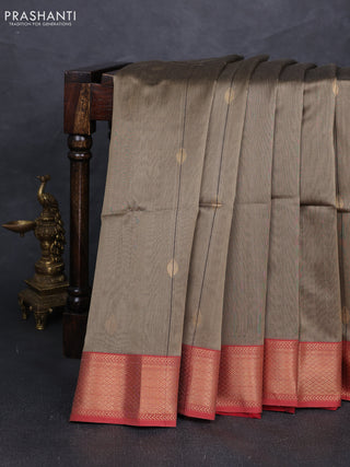 Maheshwari silk cotton saree beige and maroon with zari woven buttas and zari woven border
