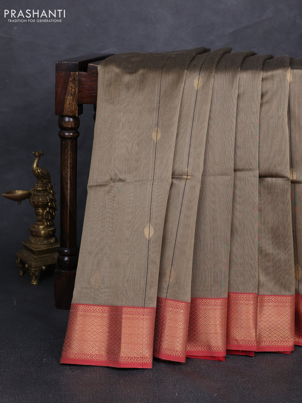 Maheshwari silk cotton saree beige and maroon with zari woven buttas and zari woven border