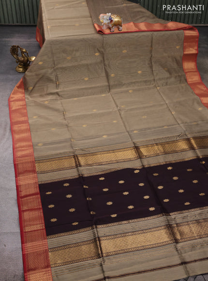 Maheshwari silk cotton saree beige and maroon with zari woven buttas and zari woven border