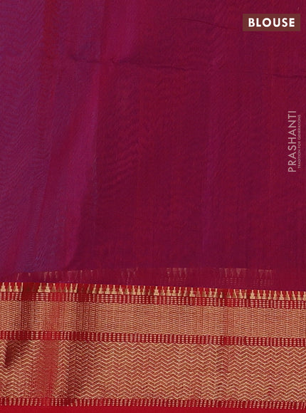 Maheshwari silk cotton saree peacock blue and maroon with zari woven buttas and zari woven border