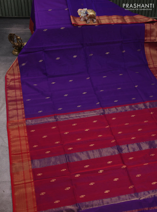 Maheshwari silk cotton saree violet and maroon with zari woven buttas and zari woven border