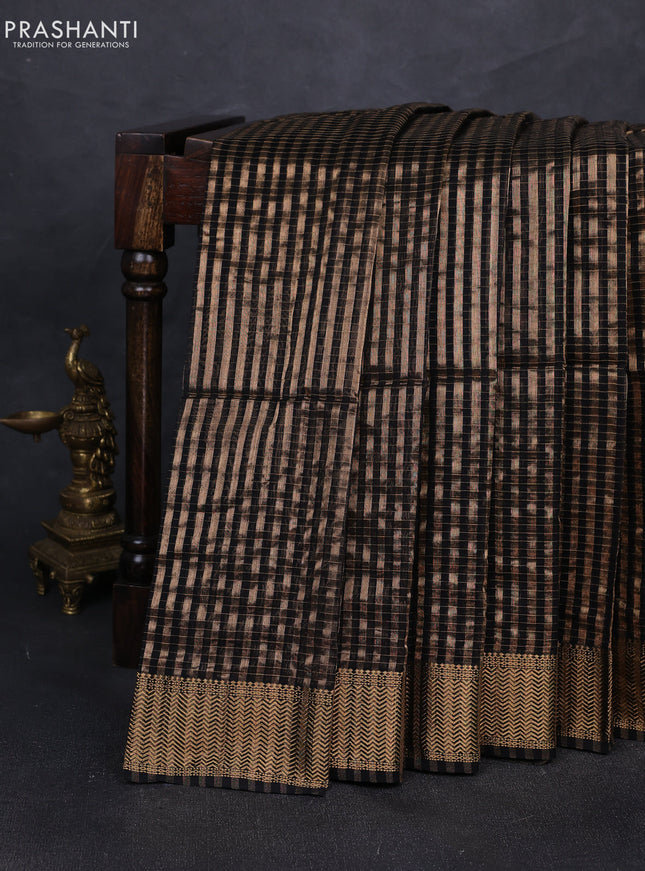 Maheshwari silk cotton saree black with allover zari checked pattern and zari woven border