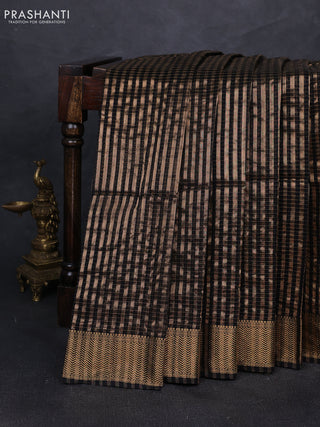 Maheshwari silk cotton saree black with allover zari checked pattern and zari woven border