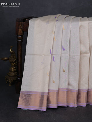 Maheshwari silk cotton saree off white and lavender with thread & zari woven buttas and zari woven border