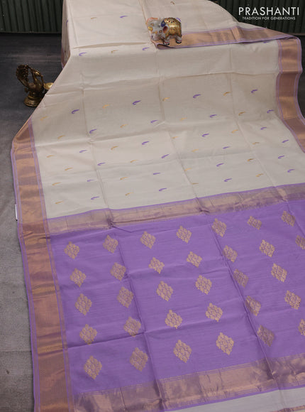 Maheshwari silk cotton saree off white and lavender with thread & zari woven buttas and zari woven border