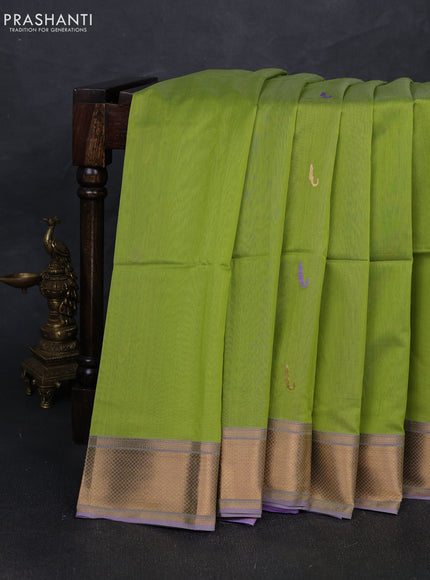 Maheshwari silk cotton saree fluorescent green and lavender with thread & zari woven buttas and zari woven border