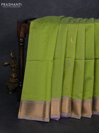 Maheshwari silk cotton saree fluorescent green and lavender with thread & zari woven buttas and zari woven border