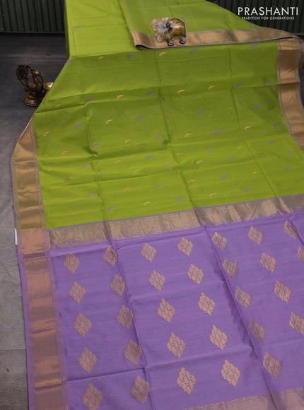 Maheshwari silk cotton saree fluorescent green and lavender with thread & zari woven buttas and zari woven border