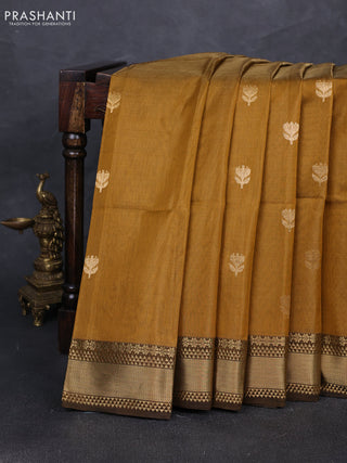 Maheshwari tissue silk cotton saree dark mustard with zari woven buttas and zari woven border